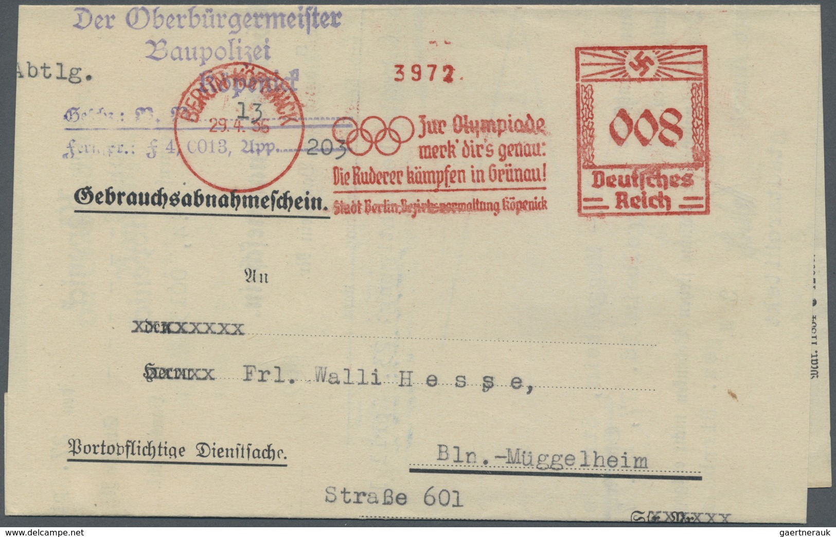 Br Thematik: Olympische Spiele / Olympic Games: 1936: Berlin Köpenick Sehr Seltener Freistpl. "Zur Olym - Andere & Zonder Classificatie