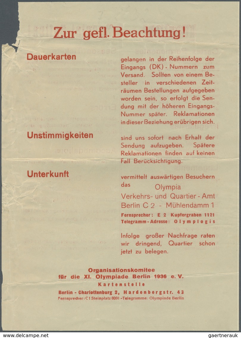 Br Thematik: Olympische Spiele / Olympic Games: 1936 Deutsches Reich, Einschreibe-Vordruckumschlag Mit - Autres & Non Classés