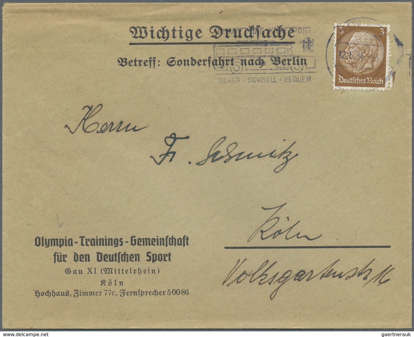 Br Thematik: Olympische Spiele / Olympic Games: 1936 Deutsches Reich: Vordruckbrief "Olympia-Trainings- - Autres & Non Classés