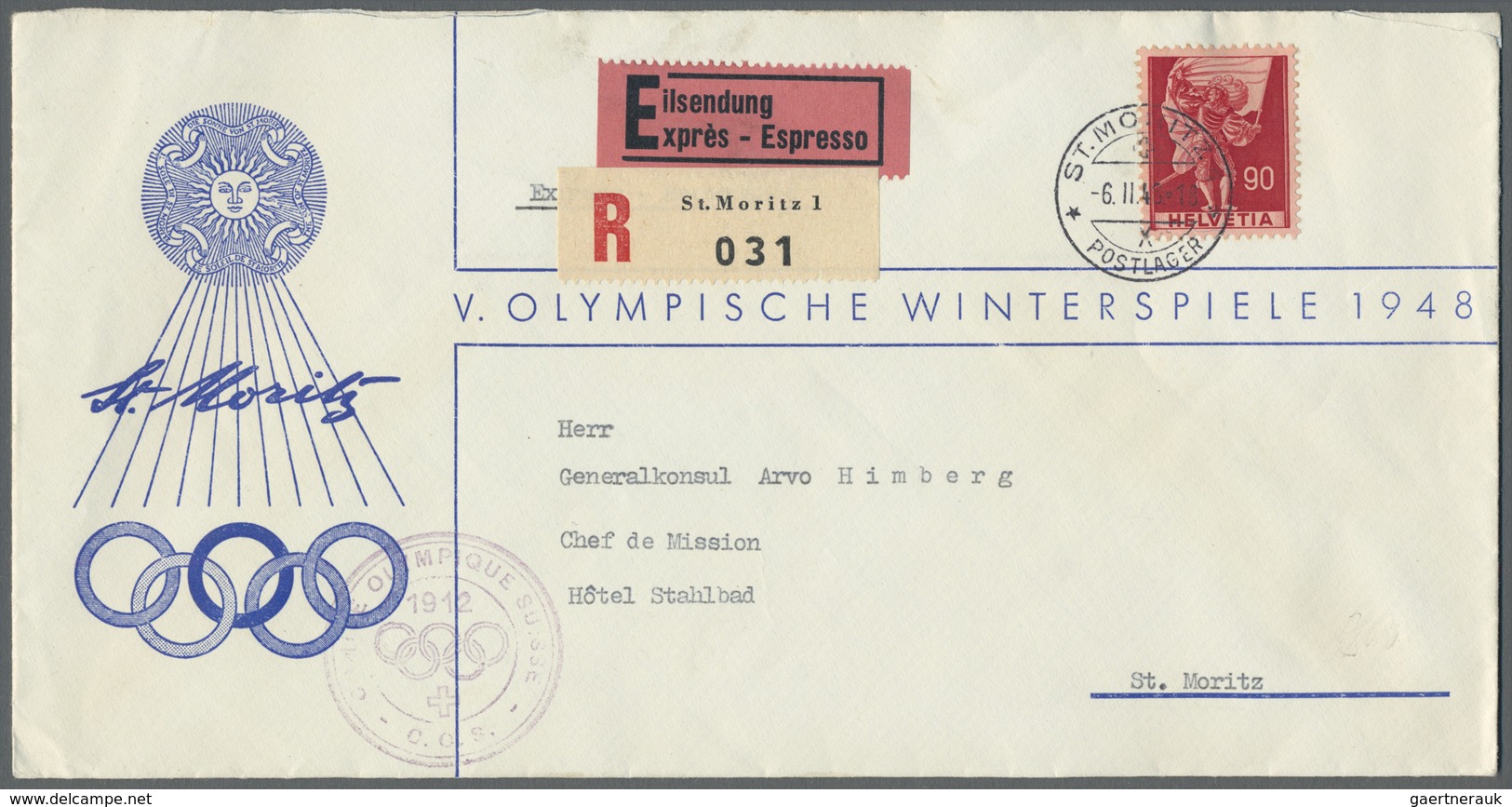 Br Thematik: Olympische Spiele / Olympic Games: 1948, Schweiz Für St. Moritz. Langf., Illustruierter Ol - Autres & Non Classés