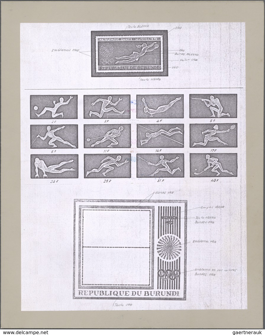 Thematik: Olympische Spiele / Olympic Games: 1972, Burundi: OLYMPIC GAMES MUNICH'72, Preliminary Dra - Andere & Zonder Classificatie