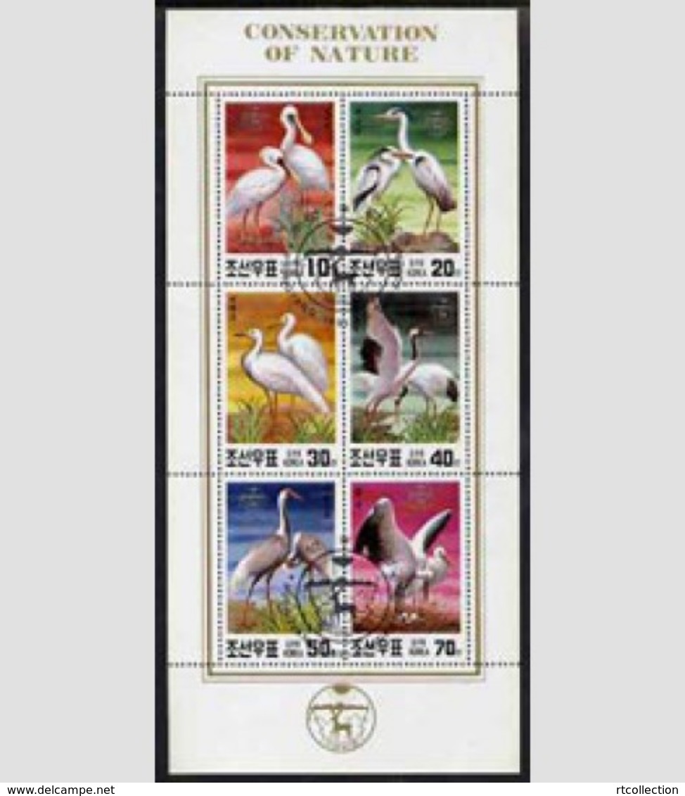 Korea 1991 Endangered Birds Animals Nature Conservation Bird Animal Crane M/S Stamps CTO Michel 3174-3179 - Cranes And Other Gruiformes