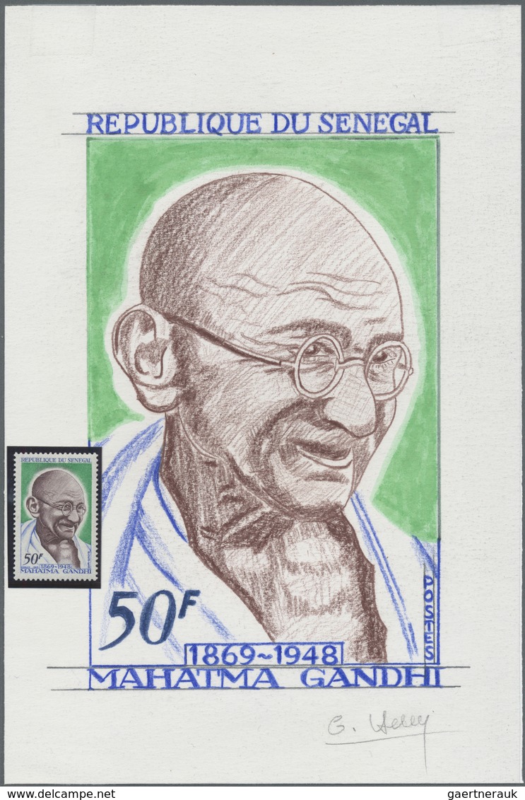 Thematik: Persönlichkeiten - Gandhi / Personalities - Gandhi: 1969, Senegal. Original Artist's Paint - Mahatma Gandhi