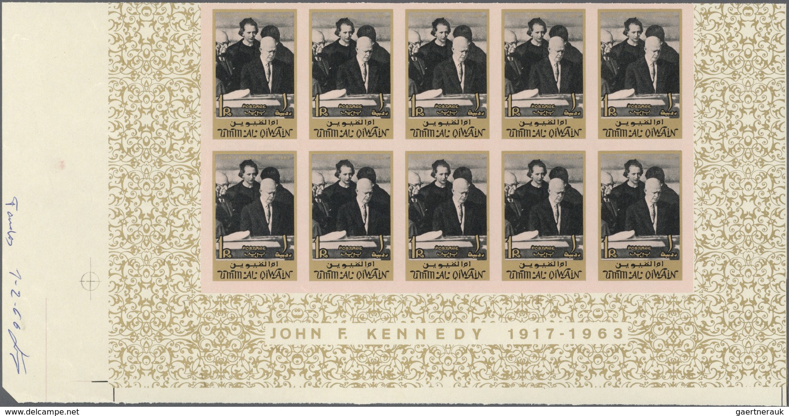 ** Thematik: Persönlichkeiten - Kennedy / Personalities - Kennedy: 1965, Umm Al Qiwain. Imperforate Pro - Kennedy (John F.)