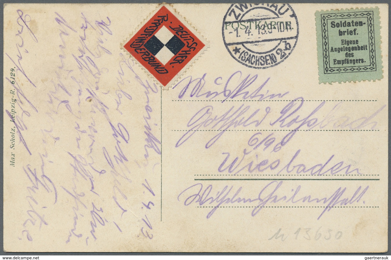 Thematik: Pfadfinder / Boy Scouts: 1913  Ansichtskarte Zwickau 1913 Mit Soldatenbriefmarke Und Selte - Other & Unclassified