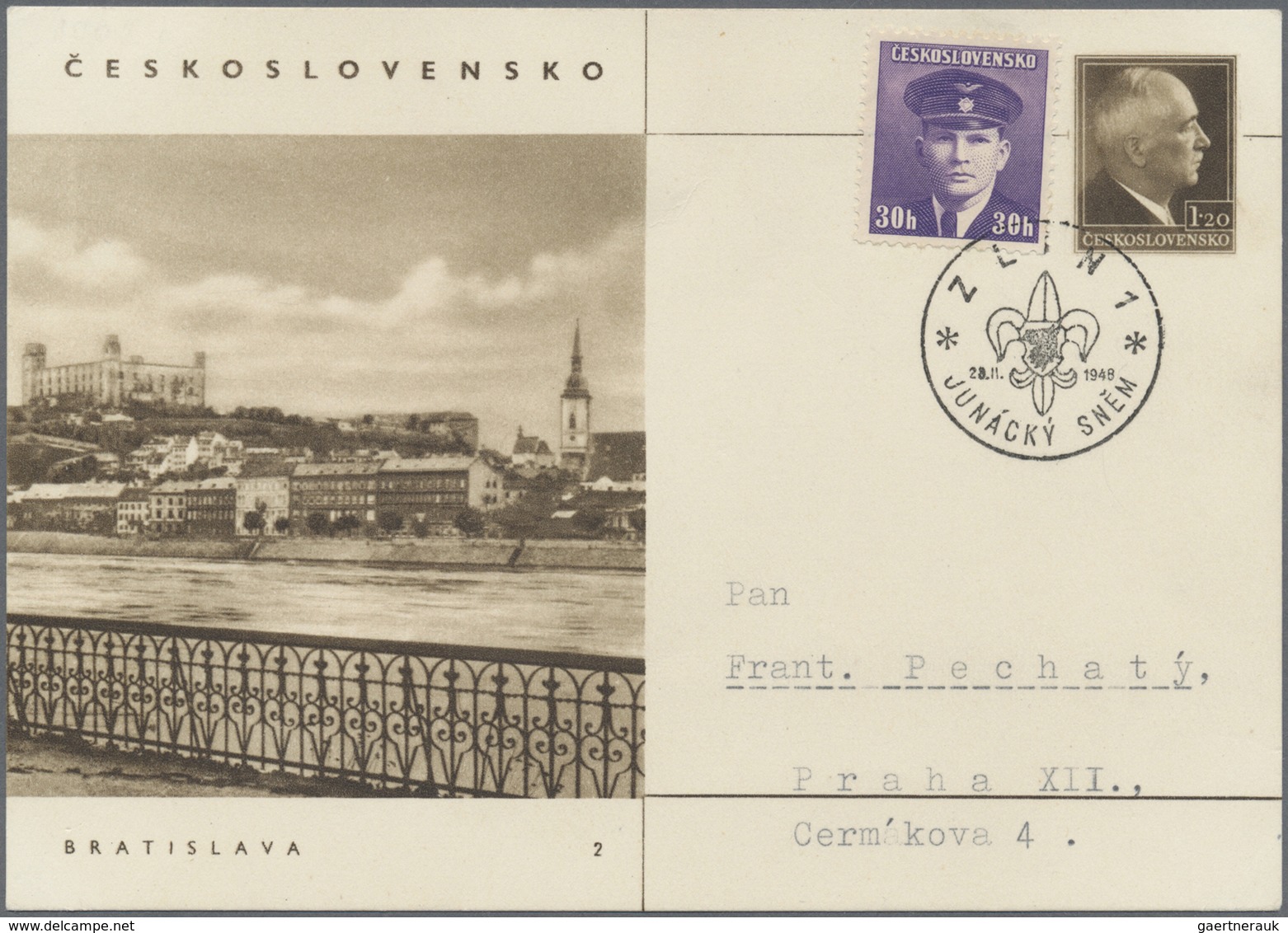 GA Thematik: Pfadfinder / Boy Scouts: 1948, Czechoslovakia. Postcard With One Of The Rarest Of All Czec - Andere & Zonder Classificatie