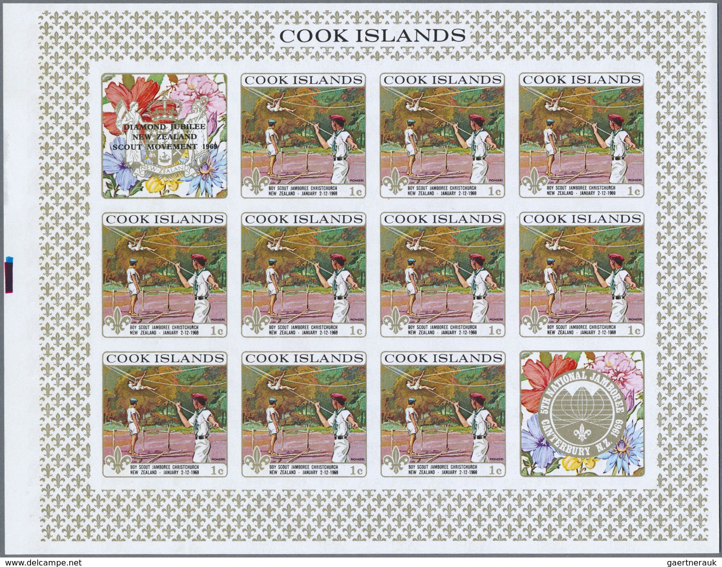 ** Thematik: Pfadfinder / Boy Scouts: 1969, Cokk Islands. Imperforate Miniature Proof Sheet Of 10 (+ 2 - Autres & Non Classés