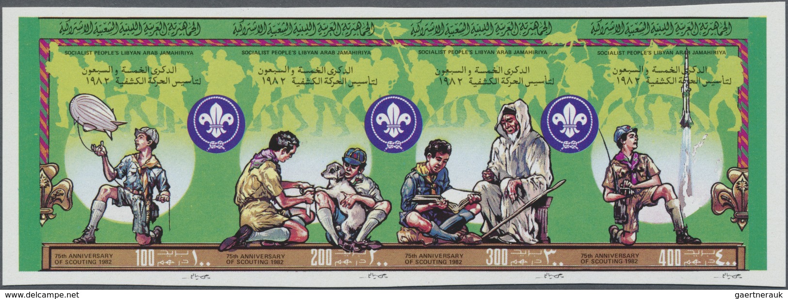 ** Thematik: Pfadfinder / Boy Scouts: 1982, LIBYA: 75 Years Of Scouts Complete Set In Horiz. Strip/4 An - Autres & Non Classés