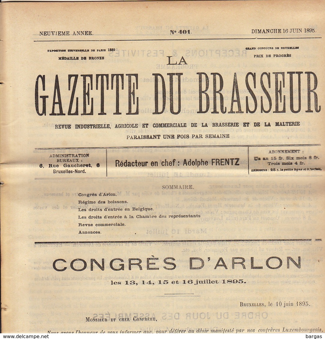 Journal LA GAZETTE DU BRASSEUR 1895 - 1896 Bière Brasserie - Autres & Non Classés