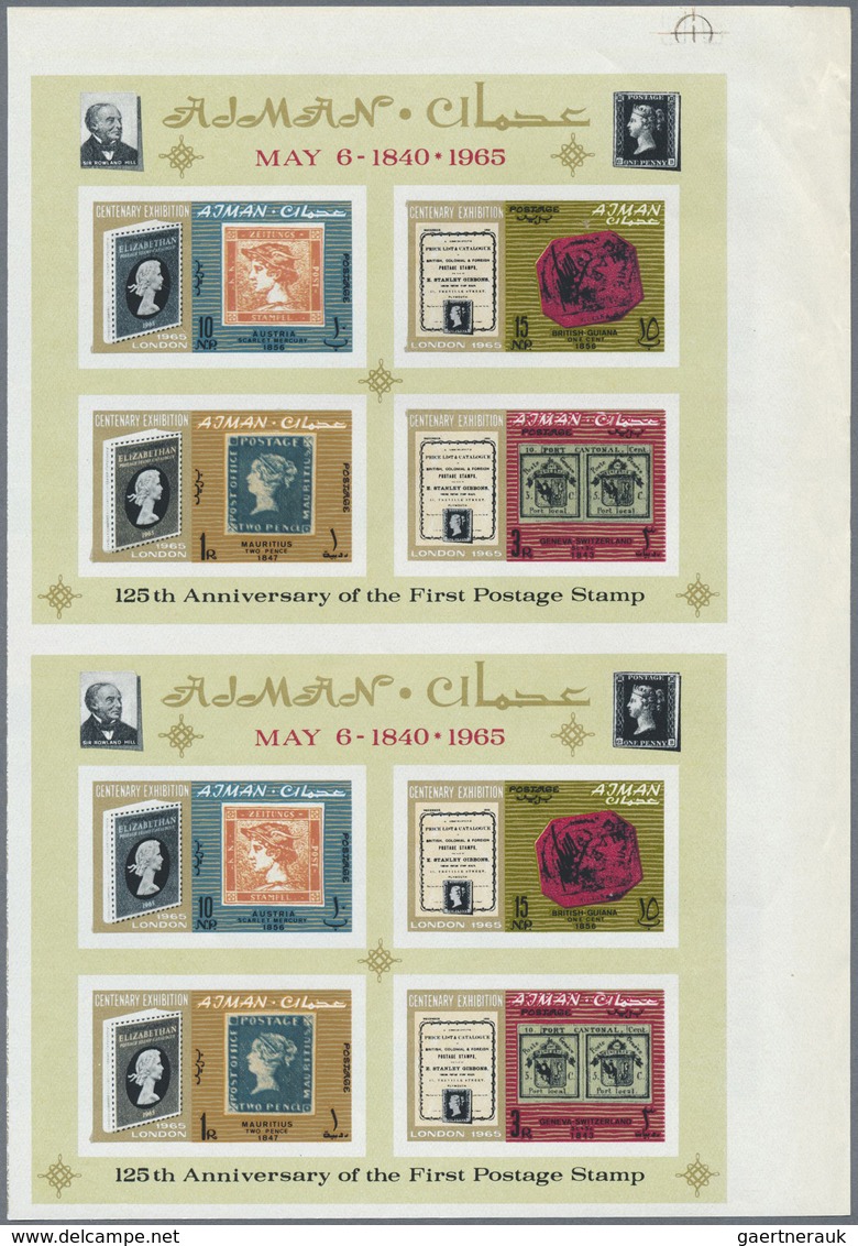 ** Thematik: Philatelie / Philately: 1965, Ajman. Two Souvenir Sheets In Issued Colors As An Uncut Vert - Other & Unclassified