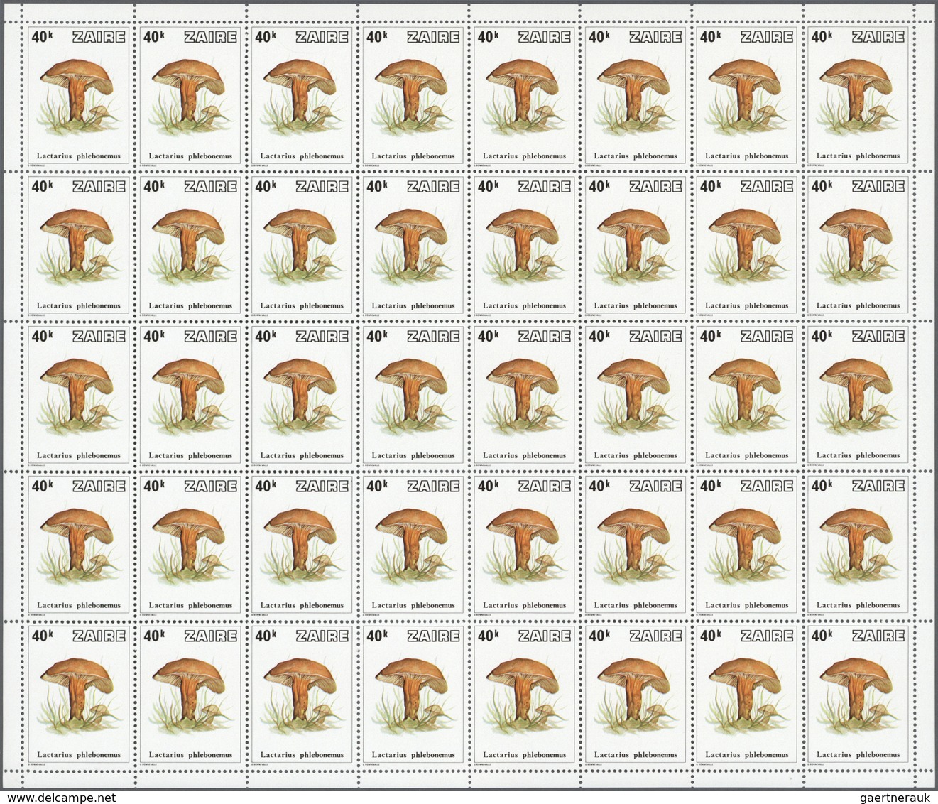 ** Thematik: Pilze / mushrooms: 1979, ZAIRE: mushrooms complete set of eight values in complete panes o