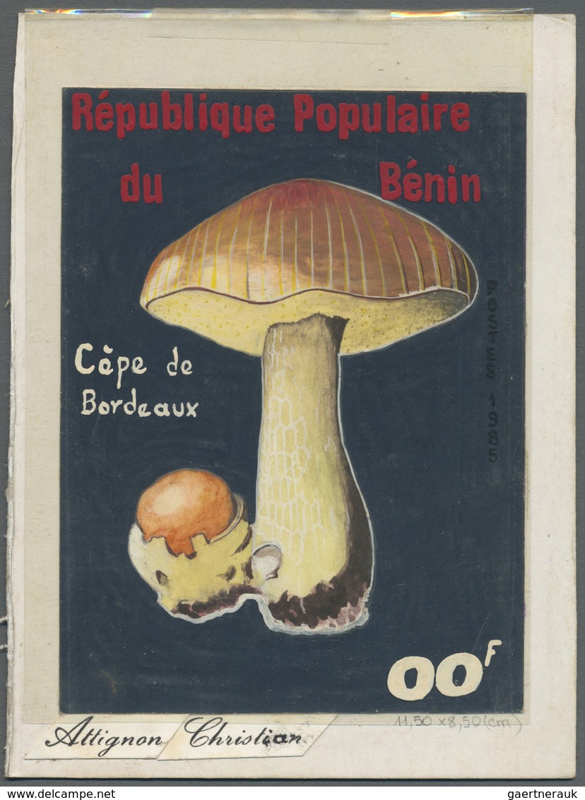 Thematik: Pilze / Mushrooms: 1985, Benin. Artwork For A Value Of The MUSHROOMS Series Showing A Non- - Champignons