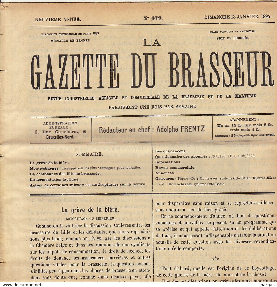 Journal LA GAZETTE DU BRASSEUR 1895 - 1896 Bière Brasserie - Autres & Non Classés