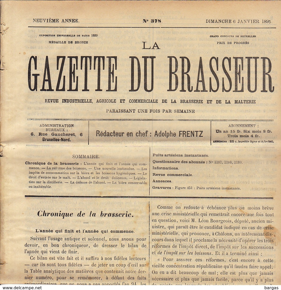 Journal LA GAZETTE DU BRASSEUR 1895 - 1896 Bière Brasserie - Autres & Non Classés