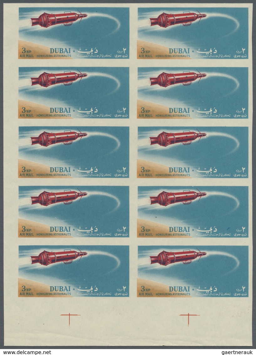 ** Thematik: Raumfahrt / Astronautics: 1964, Dubai, 3np. "Rocket Flight" Imperf., Marginal Block Of Ten - Autres & Non Classés