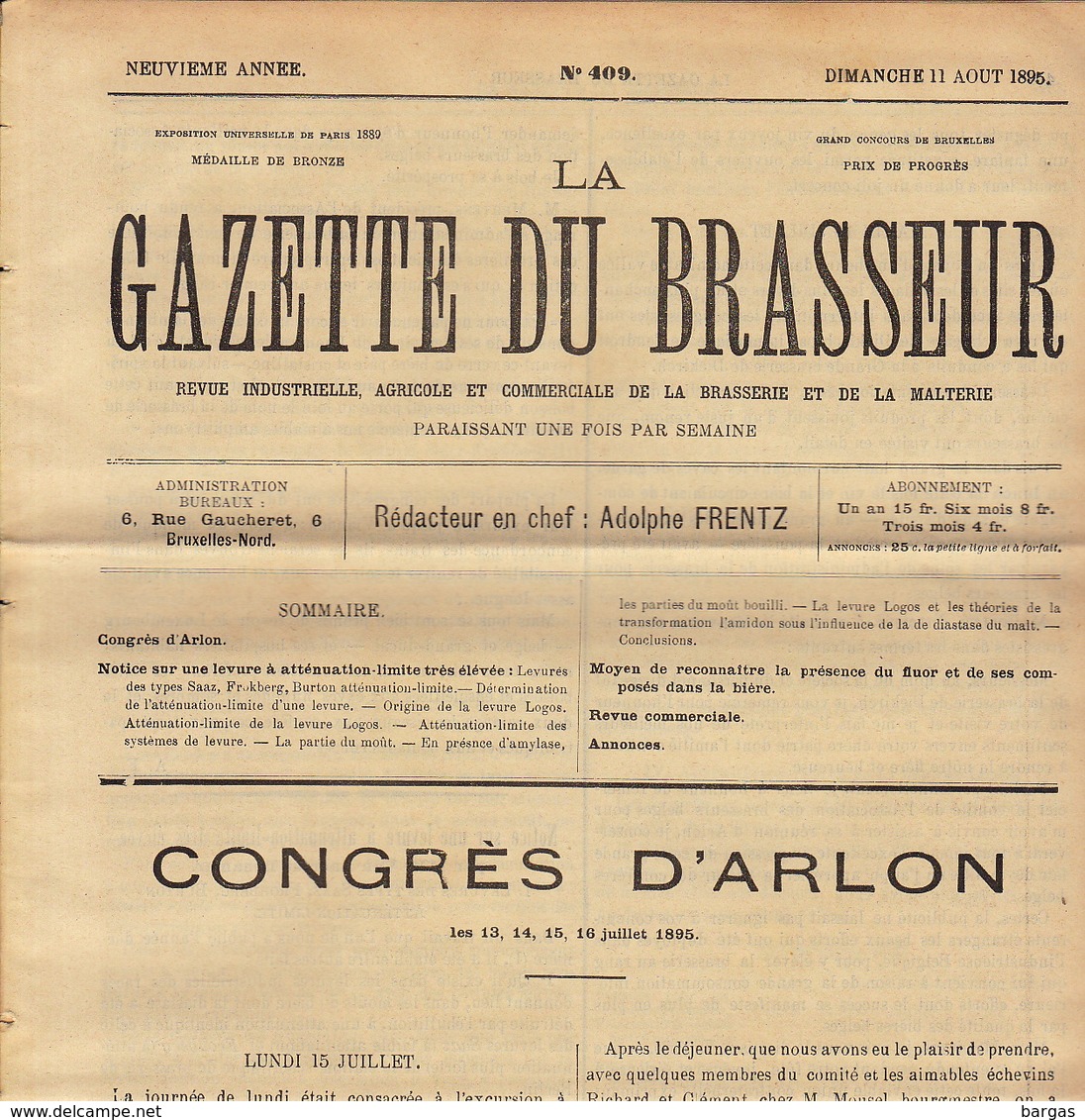 Journal LA GAZETTE DU BRASSEUR 1895 - 1896 Bière Brasserie - Autres & Non Classés