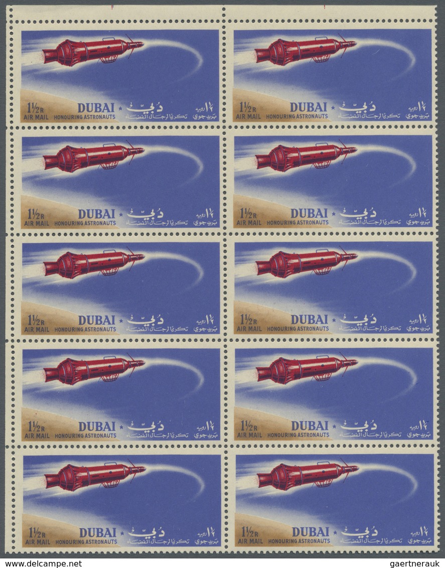 ** Thematik: Raumfahrt / Astronautics: 1964, Dubai, 1½r. "Rocket Flight" Perf., Marginal Block Of Ten W - Autres & Non Classés