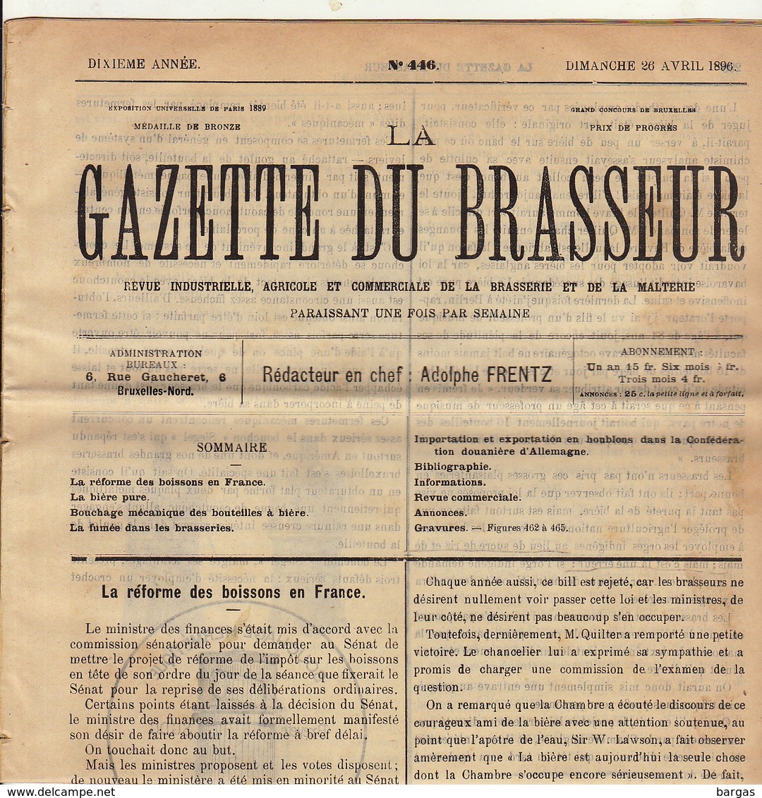 Journal LA GAZETTE DU BRASSEUR 1895 - 1896 Bière Brasserie - Autres & Non Classés