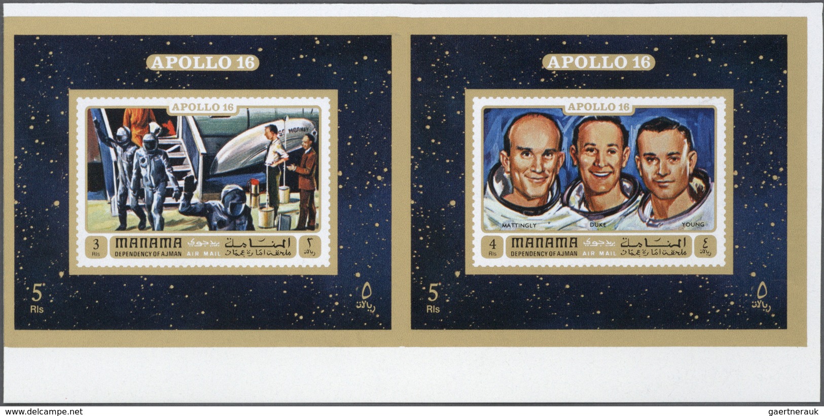 ** Thematik: Raumfahrt / Astronautics: 1972, Manama. Apollo 16. The Values 40dh, 50dh, 60dh And 3r, 4r - Andere & Zonder Classificatie