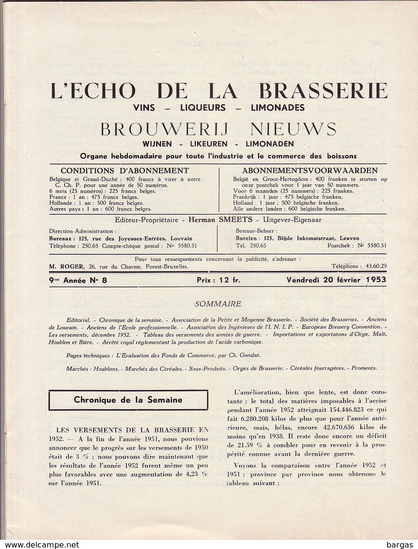 Revue L'ECHO DE LA BRASSERIE Biere Limonade Liqueur - Autres & Non Classés