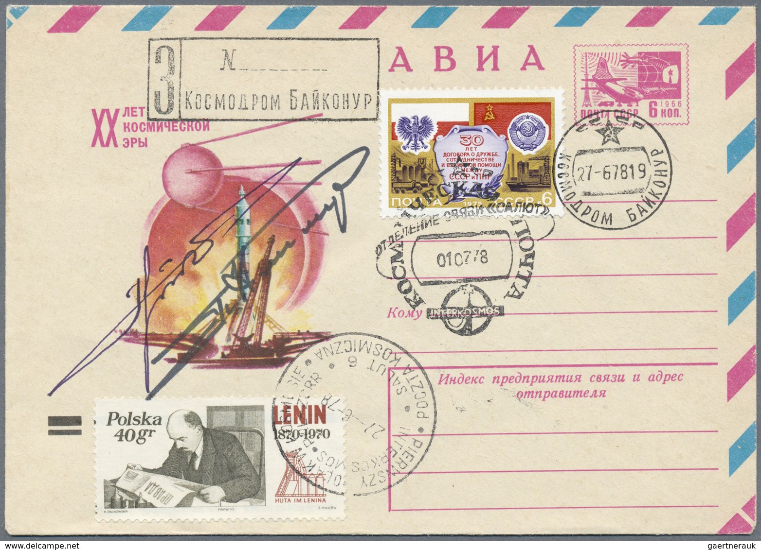 GA Thematik: Raumfahrt / Astronautics: 1978, USSR. Flight Cover SOYUS 30. Start Location And Date "Baik - Andere & Zonder Classificatie