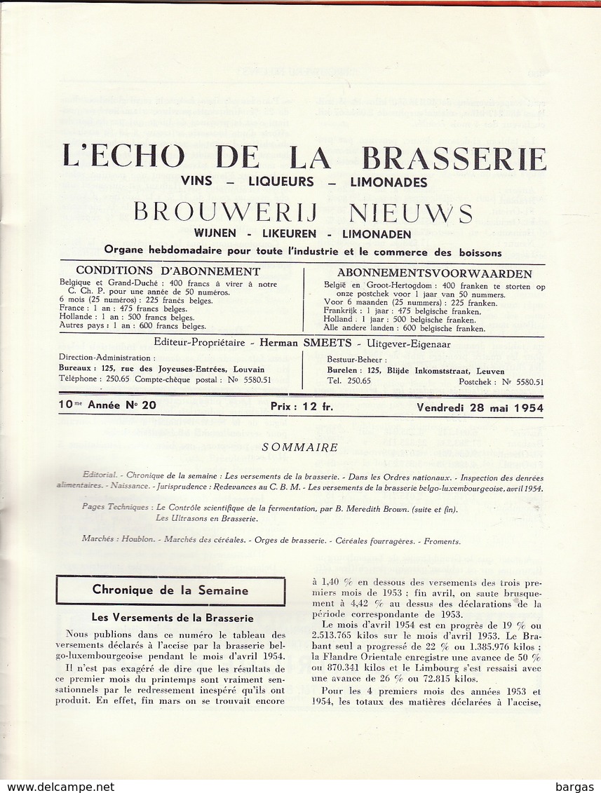 Revue L'ECHO DE LA BRASSERIE Biere Limonade Liqueur - Other & Unclassified