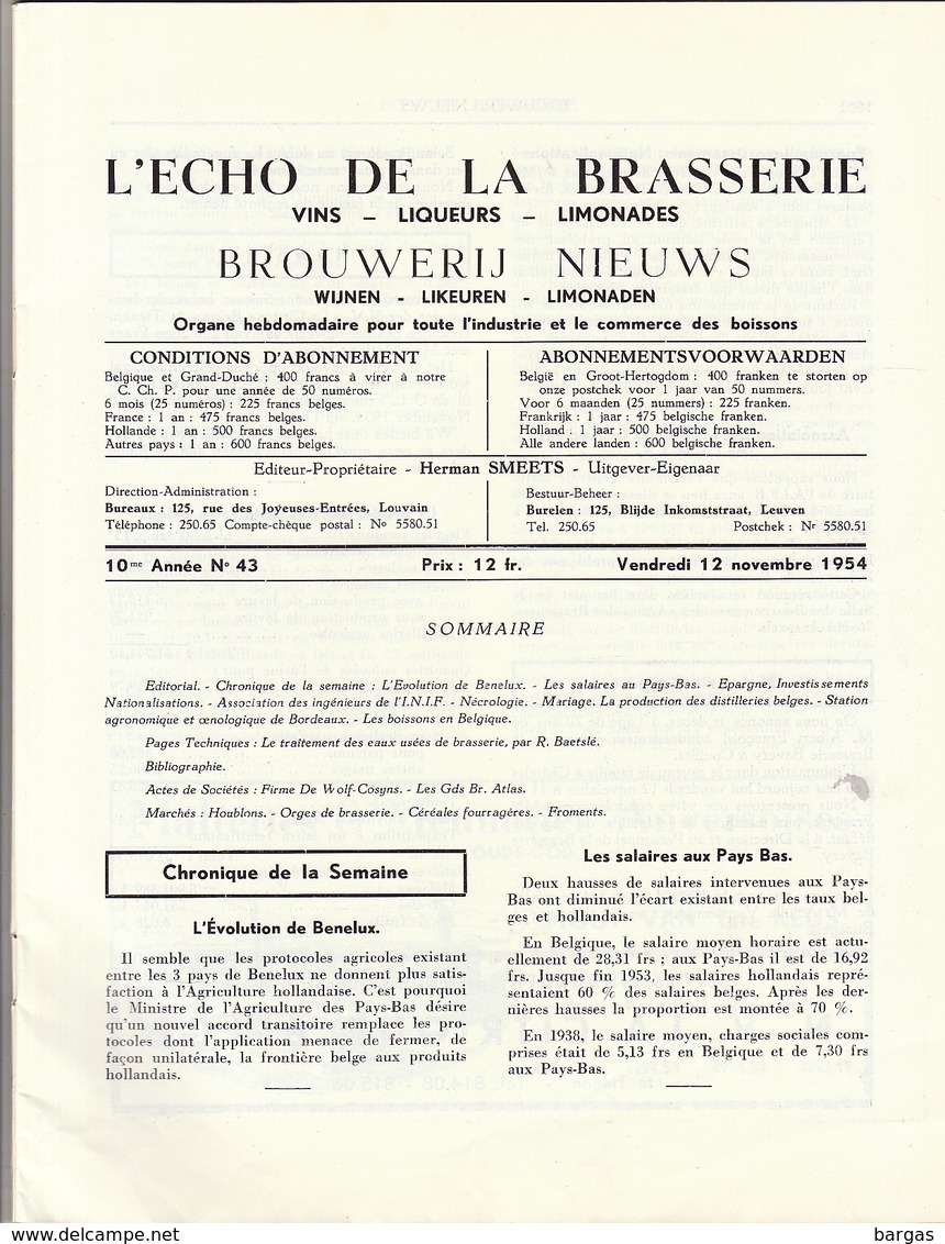 Revue L'ECHO DE LA BRASSERIE Biere Limonade Liqueur - Autres & Non Classés