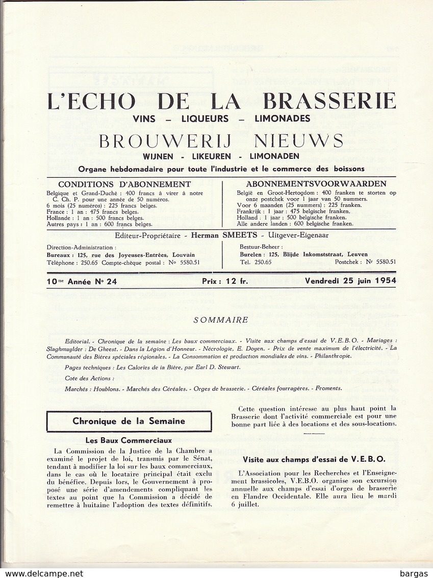 Revue L'ECHO DE LA BRASSERIE Biere Limonade Liqueur - Autres & Non Classés