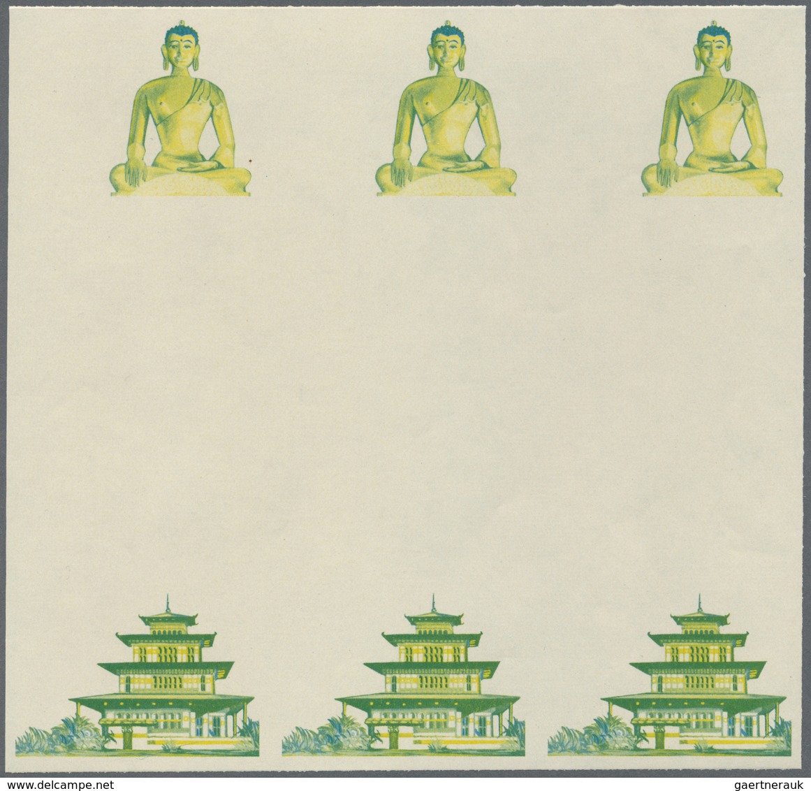 ** Thematik: Religion / Religion: 1965, Bhutan. Progressive Proof (10 Phases) In Blocks Of 3 Vertical G - Autres & Non Classés