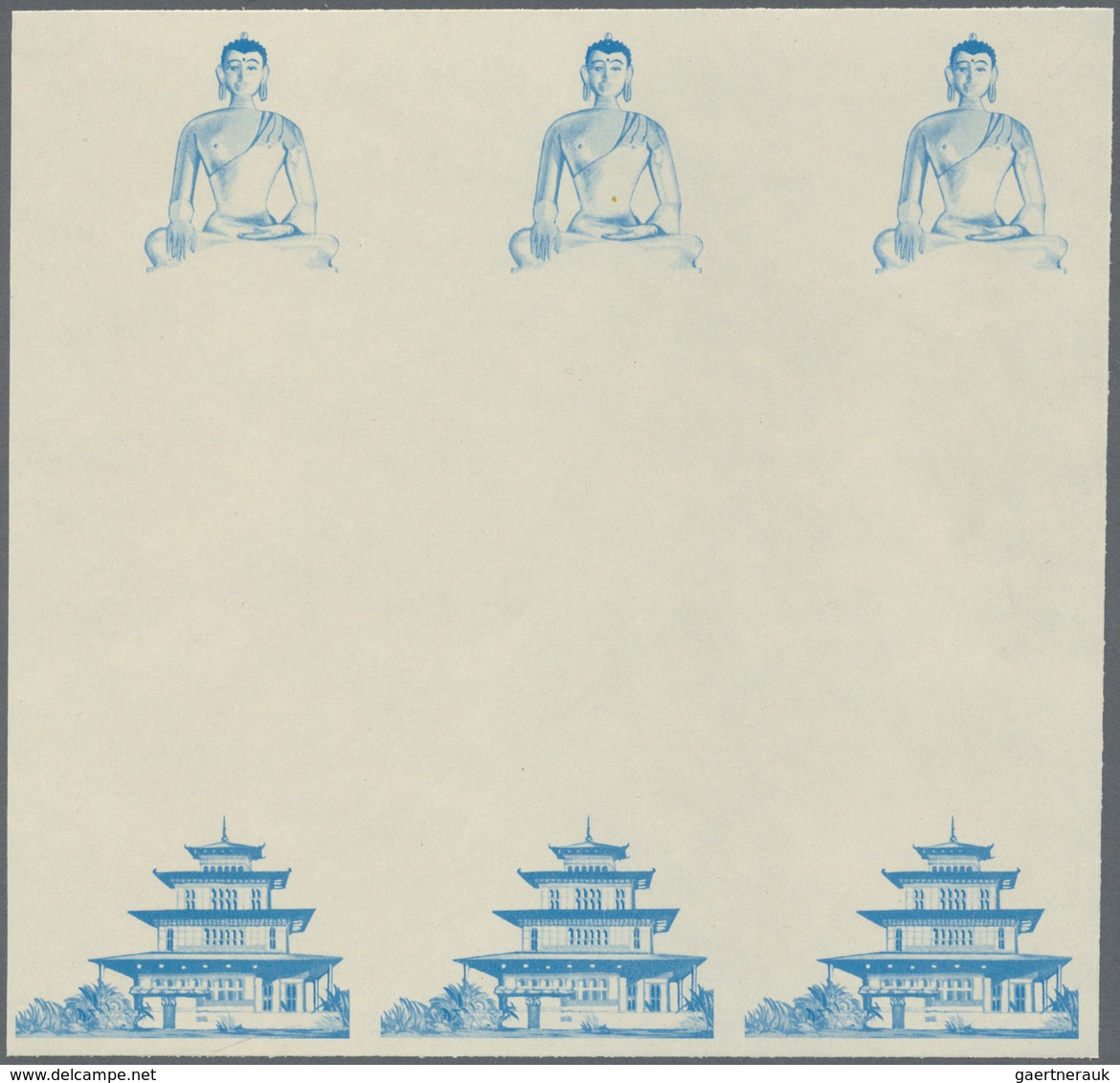 ** Thematik: Religion / religion: 1965, Bhutan. Progressive proof (10 phases) in blocks of 3 vertical g