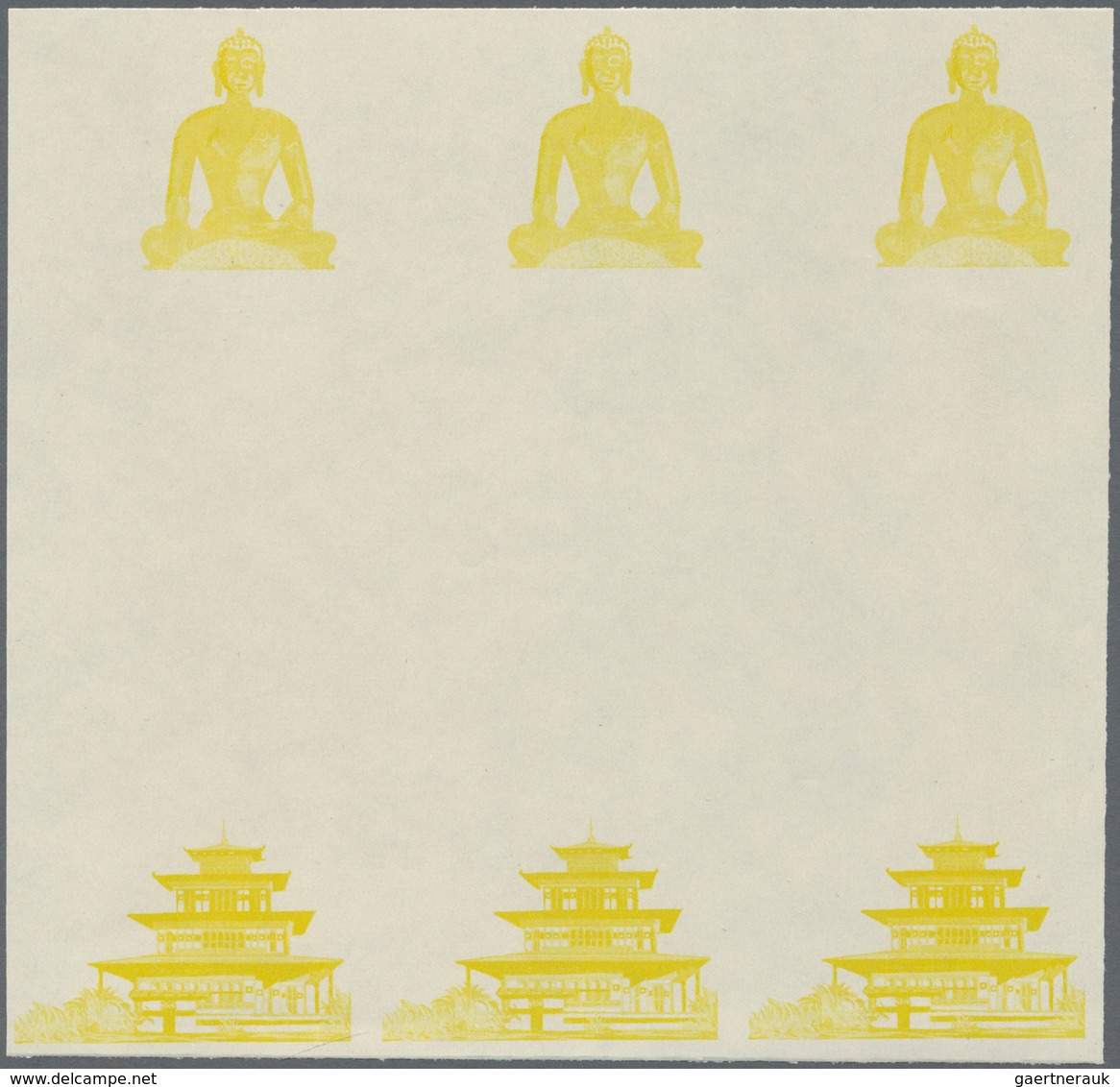 ** Thematik: Religion / religion: 1965, Bhutan. Progressive proof (10 phases) in blocks of 3 vertical g