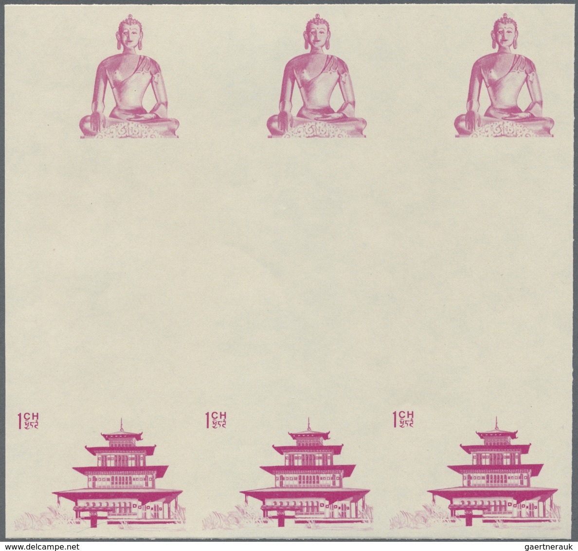 ** Thematik: Religion / religion: 1965, Bhutan. Progressive proof (10 phases) in blocks of 3 vertical g