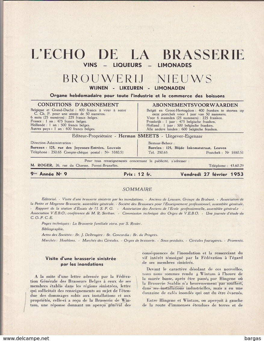 Revue L'ECHO DE LA BRASSERIE Biere Limonade Liqueur - Autres & Non Classés