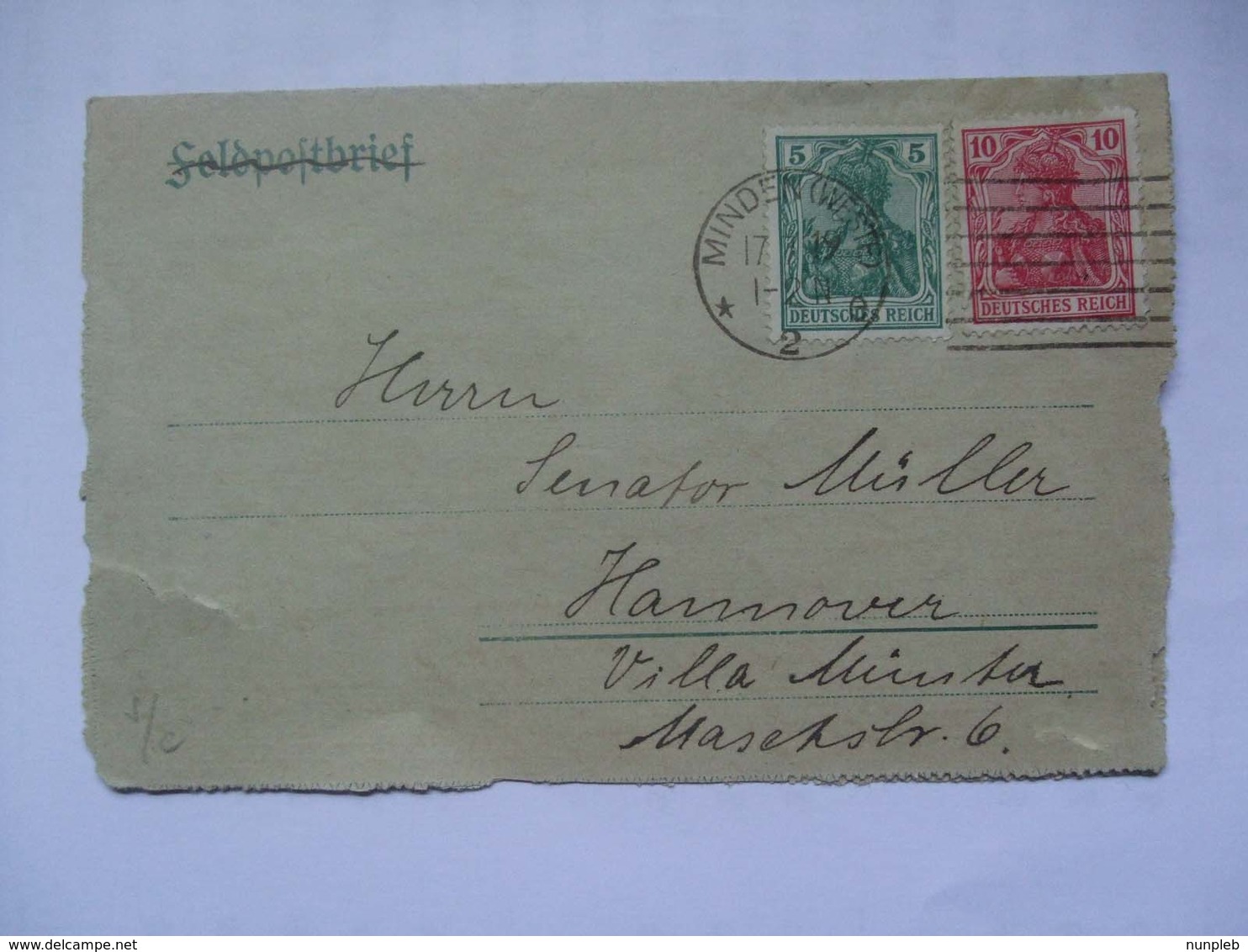 GERMANY - 1919 Entire - Minden To Hannover - Covers & Documents