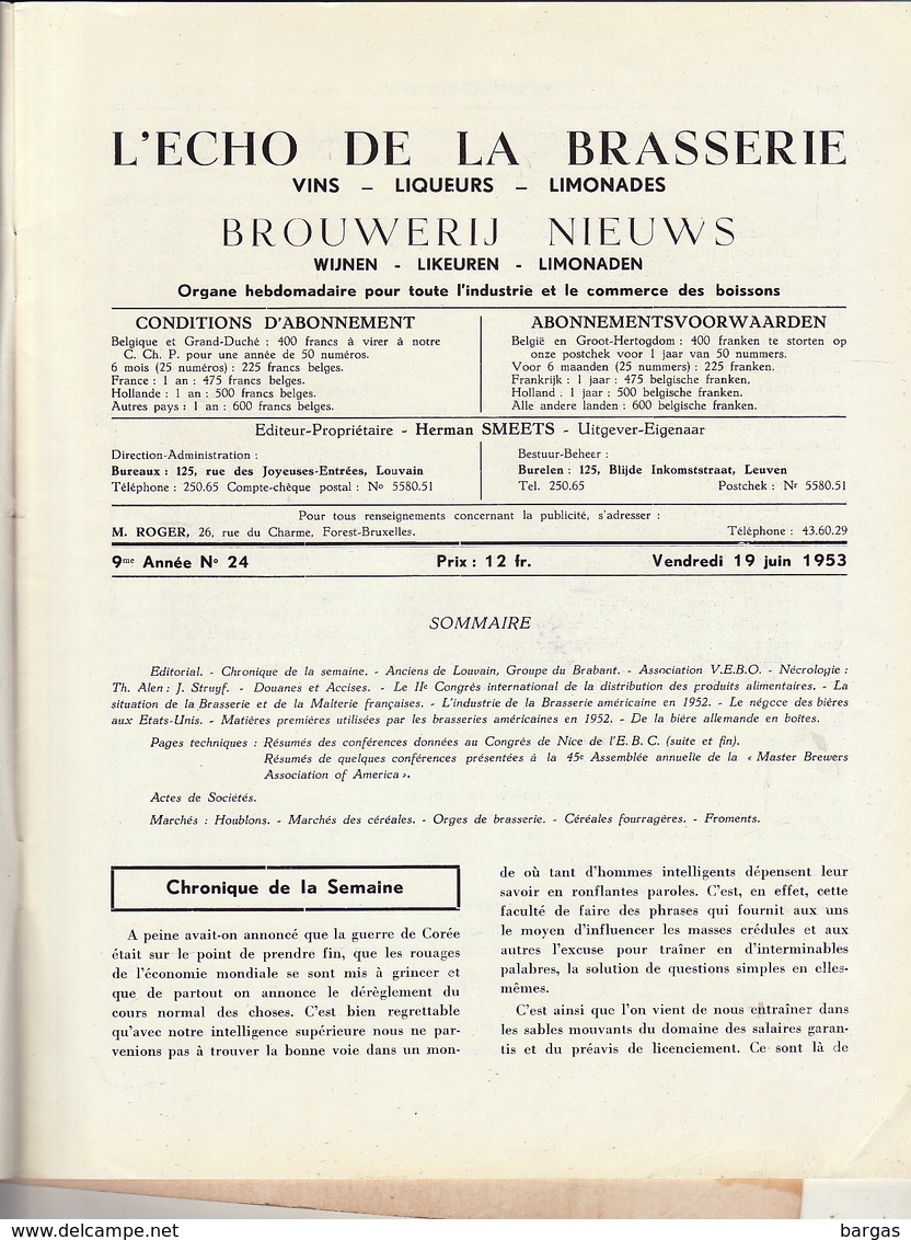 Revue L'ECHO DE LA BRASSERIE Biere Limonade Liqueur - Autres & Non Classés