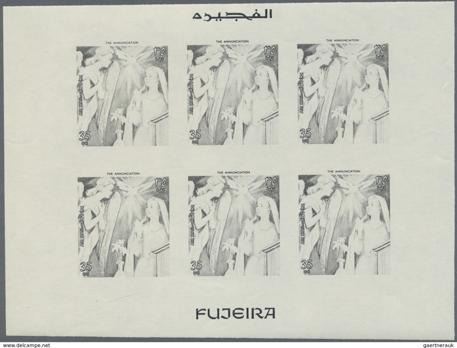 ** Thematik: Religion / religion: 1970, Fujeira. Progressive proof (7 phases) in miniature sheets of 6