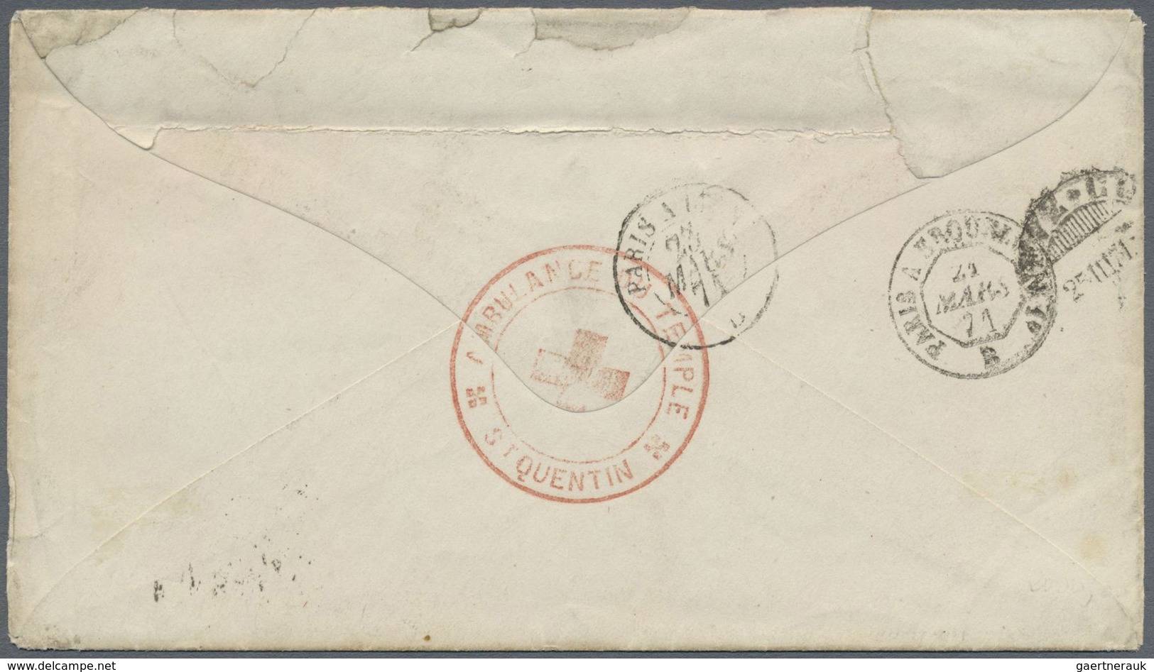 Br Thematik: Rotes Kreuz / Red Cross: 1871, France, Red Cross Circular Mark "AMBULANCE DE TEMPLE ST.QUE - Croix-Rouge