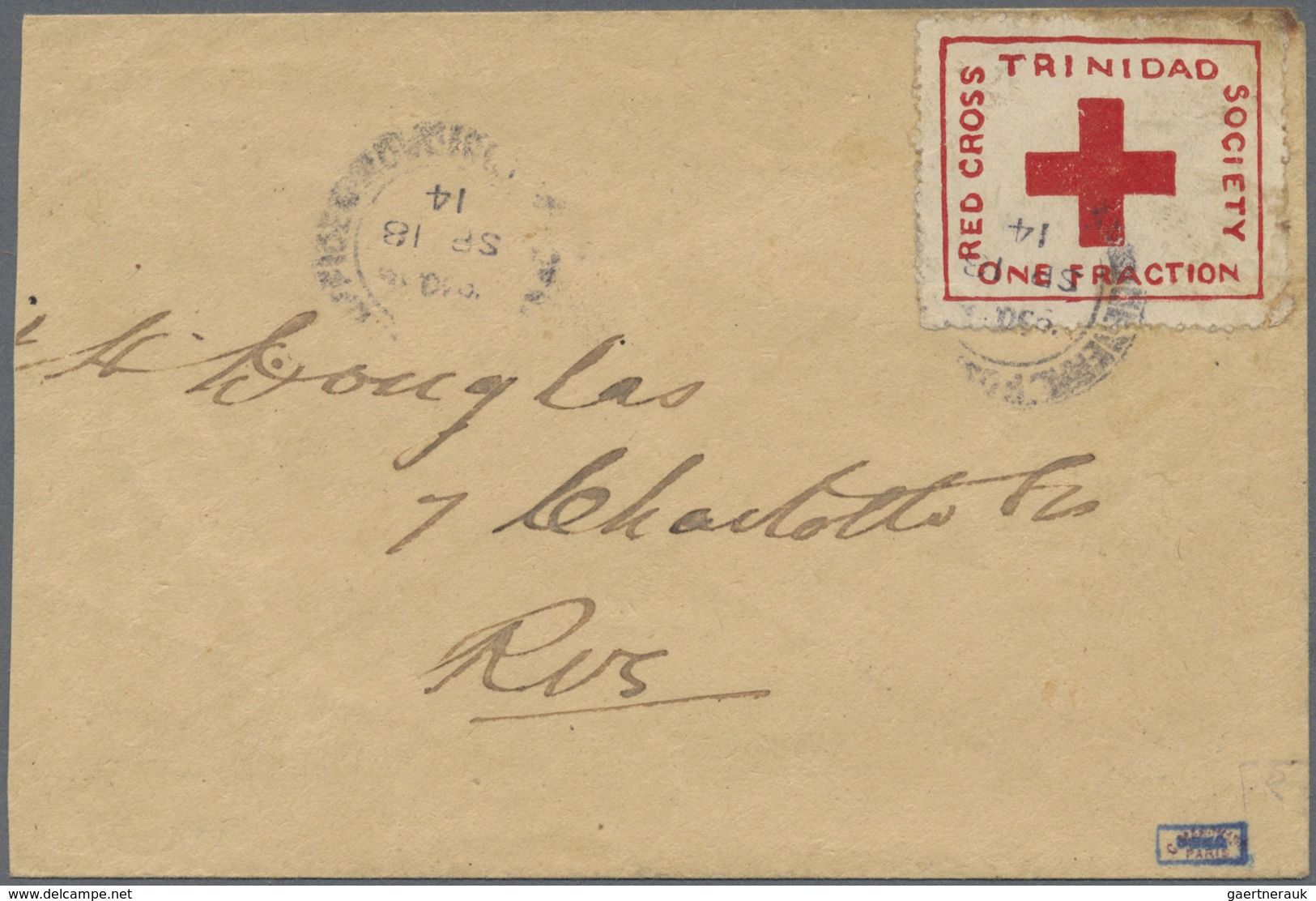 Br Thematik: Rotes Kreuz / Red Cross: 1914 Trinidad Portofreiheitsmarke Gebr. Auf Inlandsbrief, Links S - Croix-Rouge