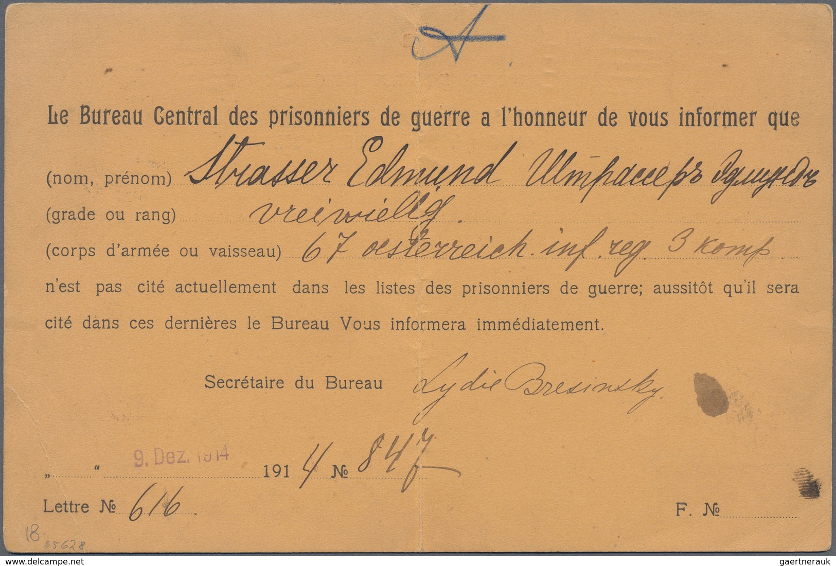 Br Thematik: Rotes Kreuz / Red Cross: 1914 Russland Vordruckkarte Mit Rs.Text Für Kriegsgefangene, Gebr - Rode Kruis