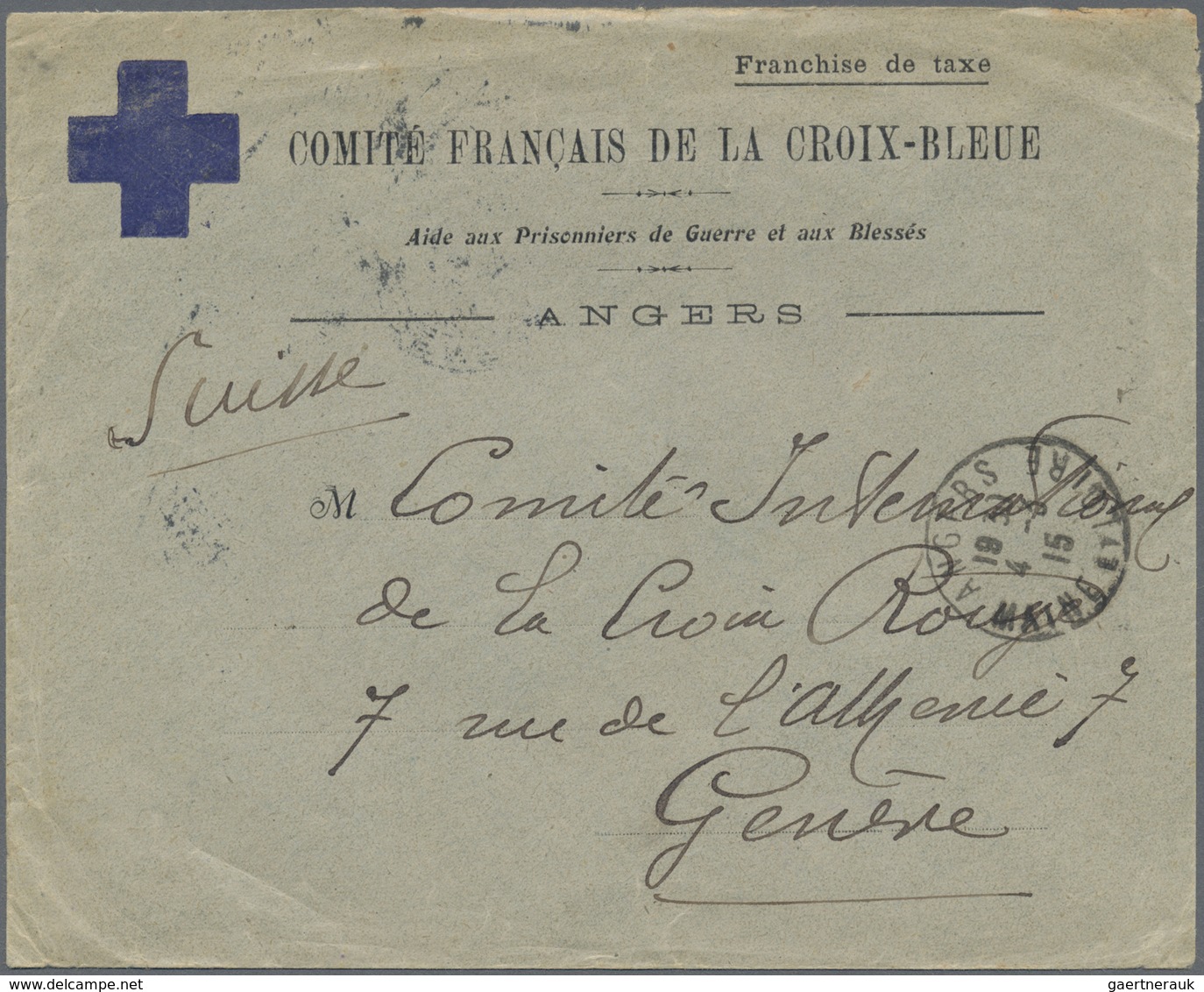 Br Thematik: Rotes Kreuz / Red Cross: 1915 Frankreich "Comite Francais De La Croix-Bleue" Vordruckbrief - Croix-Rouge