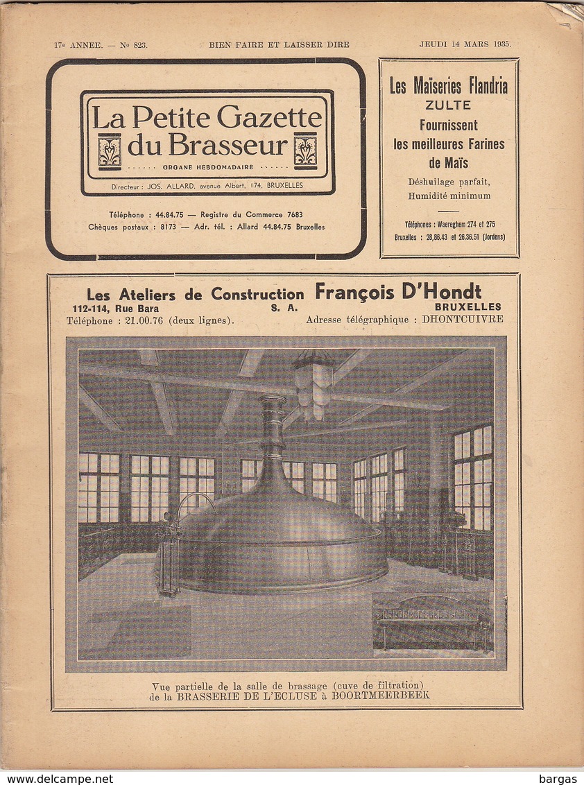 Revue LA PETITE GAZETTE DU BRASSEUR Bière Brasserie 1935 - Andere & Zonder Classificatie