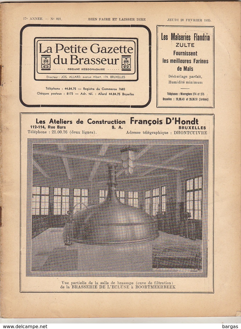 Revue LA PETITE GAZETTE DU BRASSEUR Bière Brasserie 1935 - Autres & Non Classés
