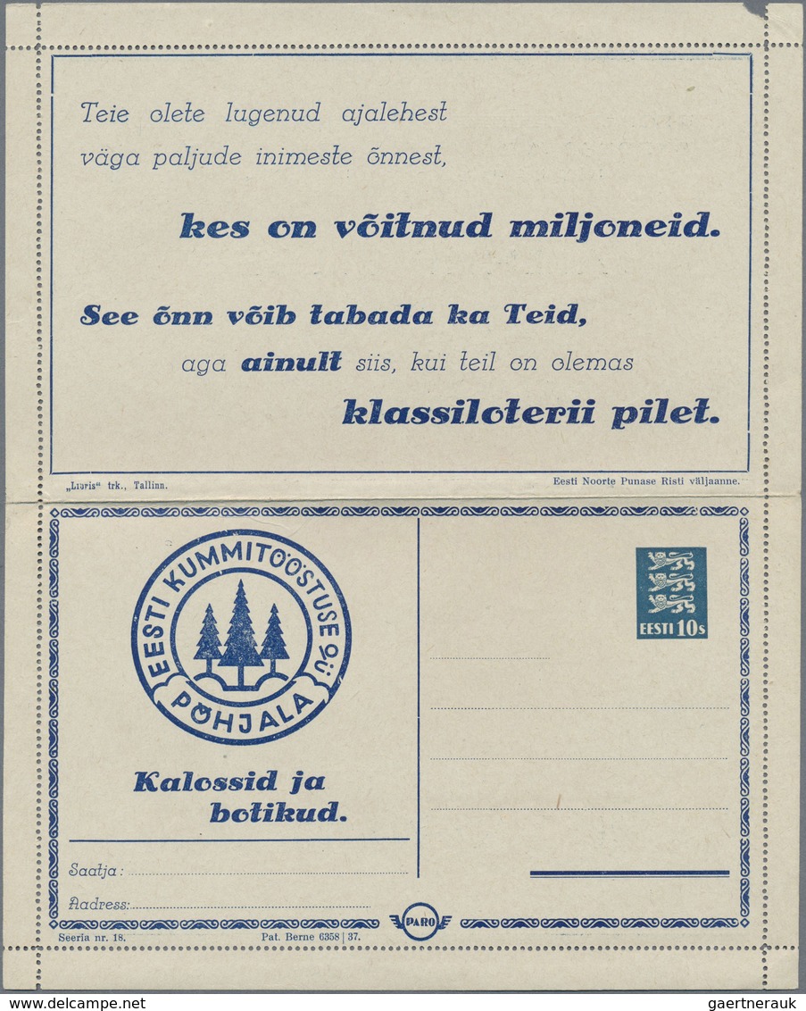 GA Thematik: Rotes Kreuz / Red Cross: 1937, Estonia. PARO Letter Card, Series #18, Unused. Little Corne - Croix-Rouge