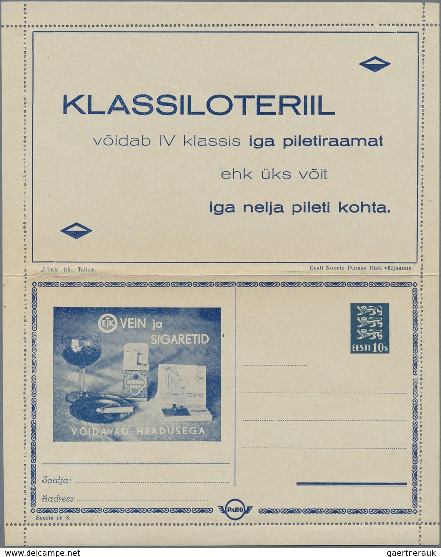 GA Thematik: Rotes Kreuz / Red Cross: 1937, Estonia. PARO Letter Card, Series #8, Unused. Occasioned By - Croix-Rouge
