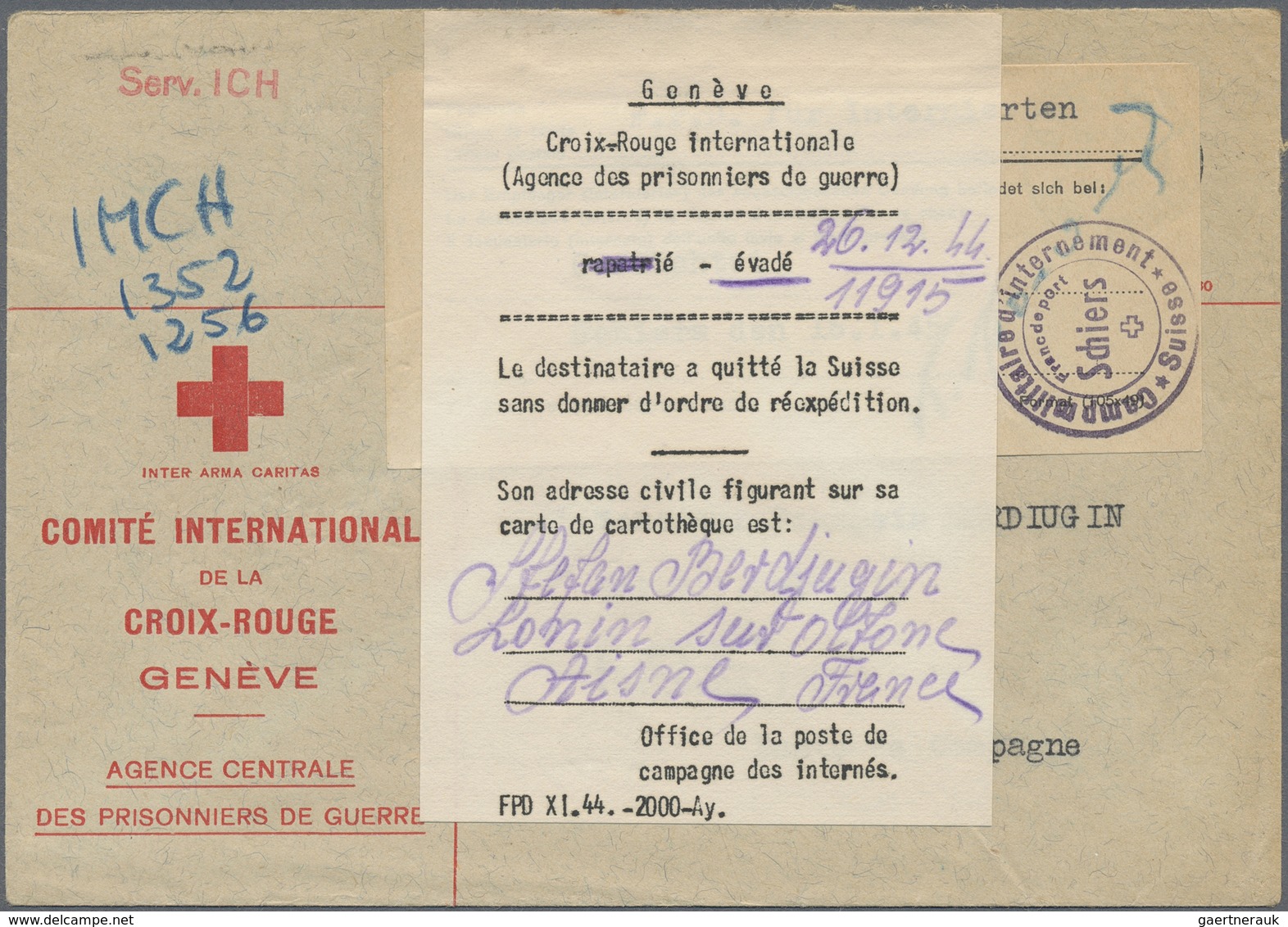 Br Thematik: Rotes Kreuz / Red Cross: 1945 Schweiz Vordruckbrief Des Roten Kreuzes Ab GENÈVE Nach SAYS - Croix-Rouge