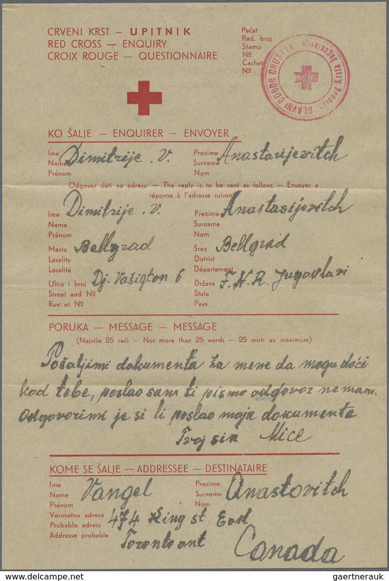 Br Thematik: Rotes Kreuz / Red Cross: 1947 Canada Vordruck-Inlandsbrief M.1 U.3 C. Der Jugoslawischen B - Rode Kruis