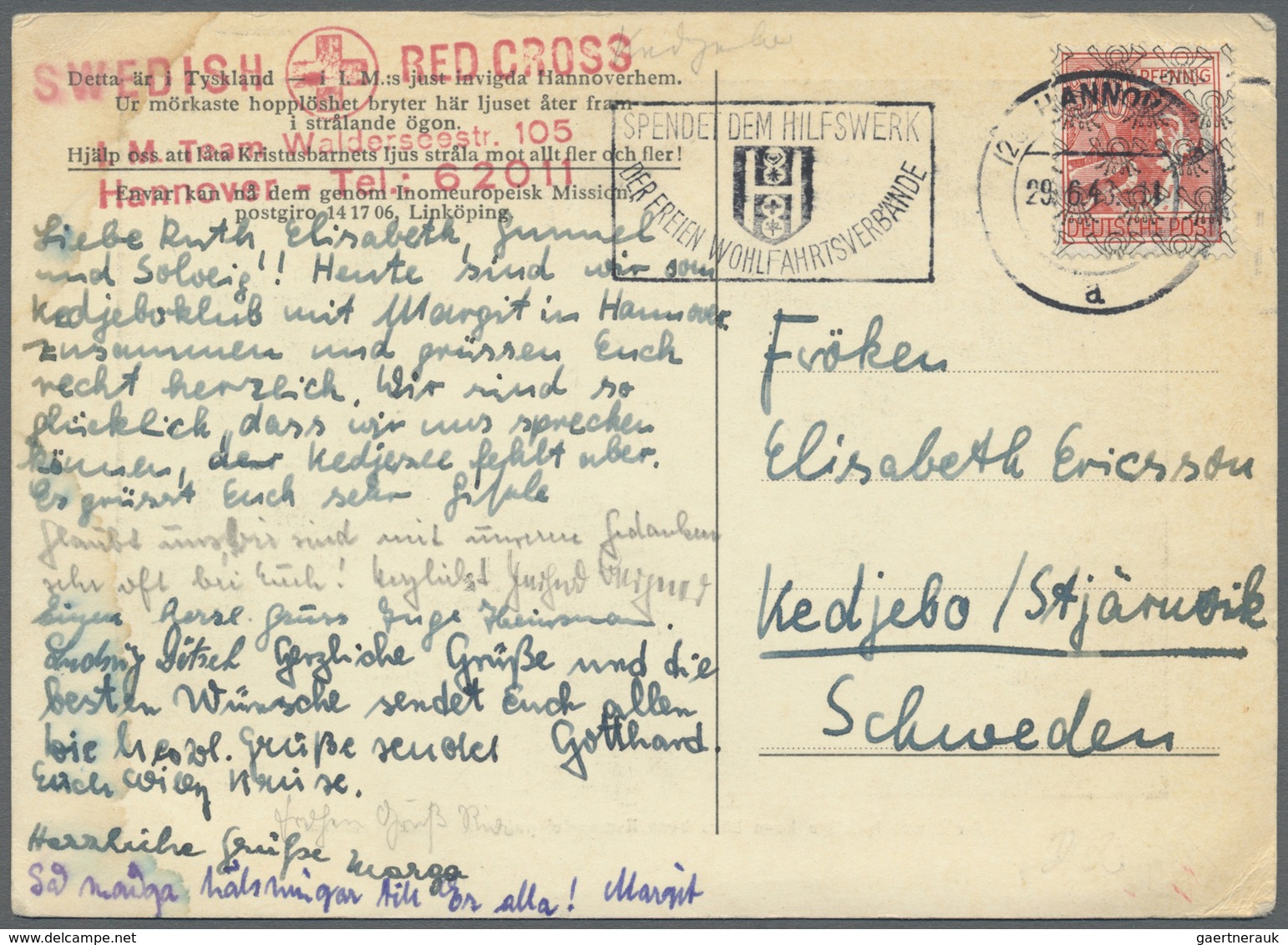 Br Thematik: Rotes Kreuz / Red Cross: 1949, Postkarte Ab HANNOVER 29.6.49 Mit 30 Pfg. Bandaufdruck Nach - Rode Kruis