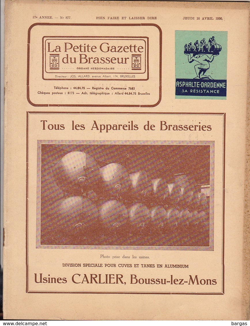 Revue LA PETITE GAZETTE DU BRASSEUR Bière Brasserie 1935 - Autres & Non Classés