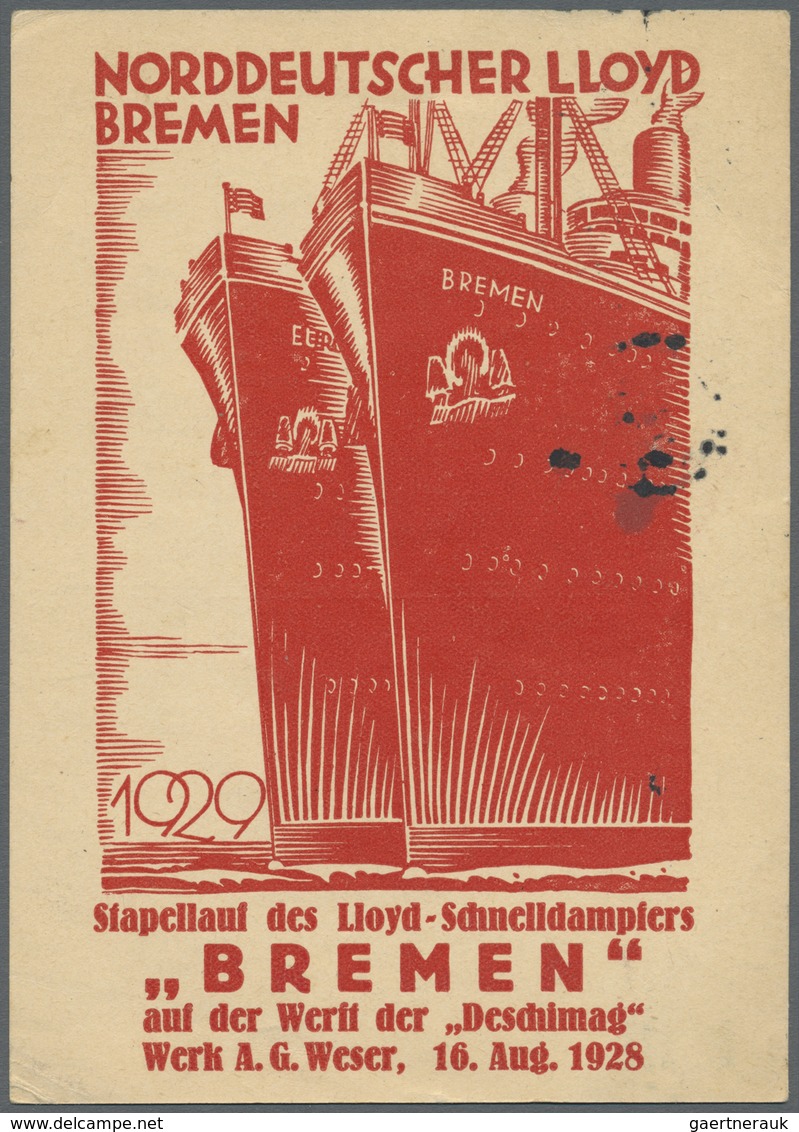 GA/Br Thematik: Schiffe / Ships: 1928, Dt. Reich. Privat-Postkarte 8 Pf Beethoven "Stapellauf Des Lloyd-Sc - Bateaux