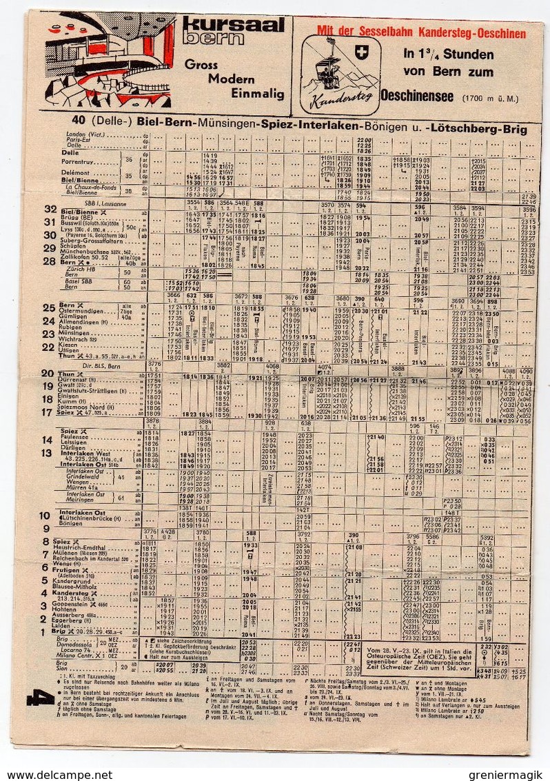 Suisse 1967 - Horaires Des Trains été - Lignes De Chemins De Fer - Carte - Publicité - Europe